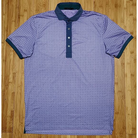 Greyson Shirt Men's Purple Medium Geometric AOP Short Sleeve Polo Golf Stretch - Picture 1 of 7